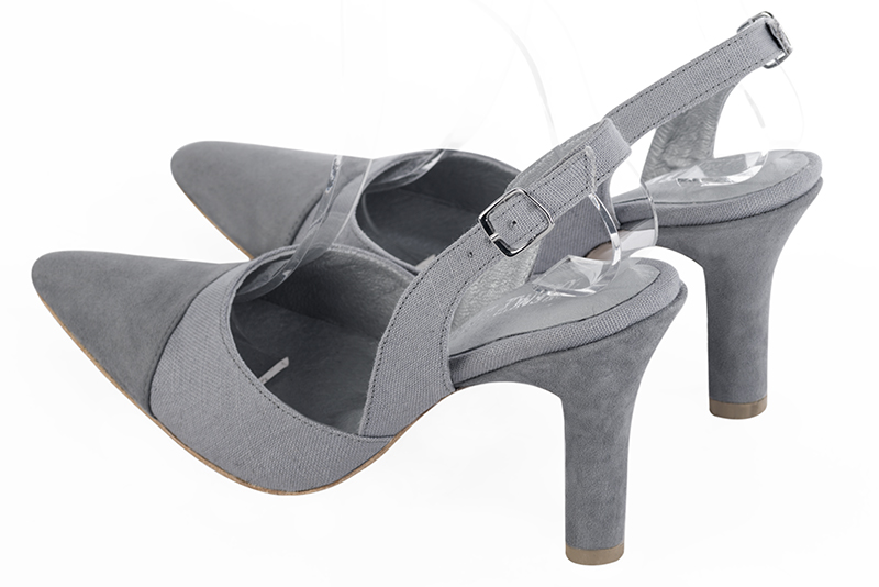 Mouse grey women's slingback shoes. Tapered toe. Very high kitten heels. Rear view - Florence KOOIJMAN
